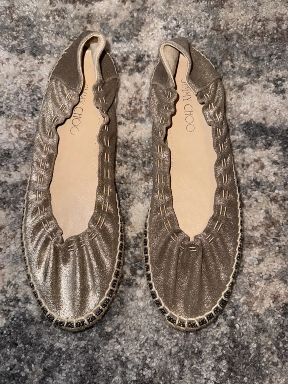Jimmy Choo Metallic Bronze Espadrille Ballet Flats